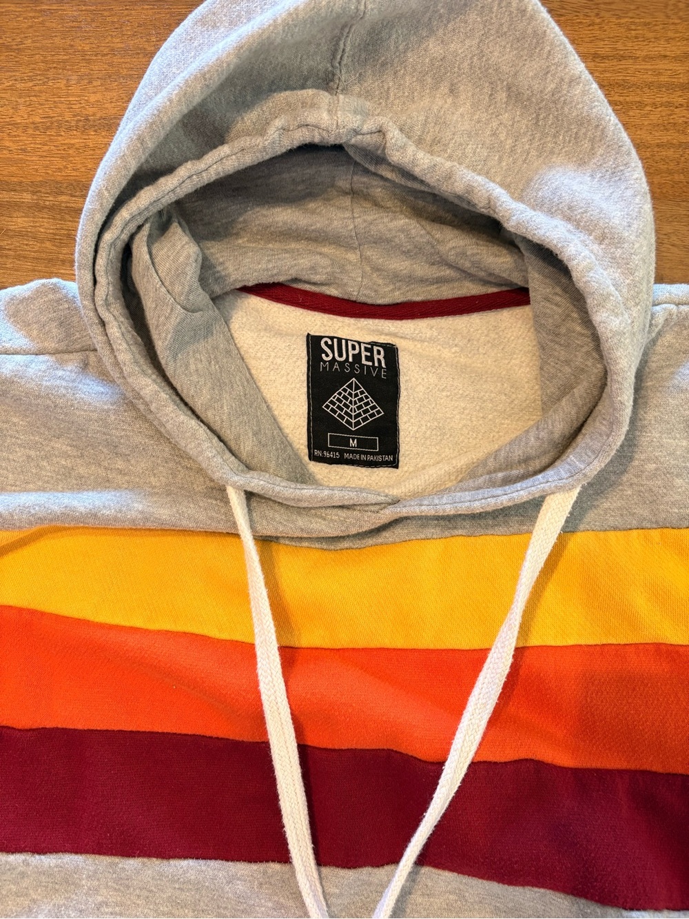 Men’s Grey Hoodie with Yellow, Orange & Burgundy Stripes